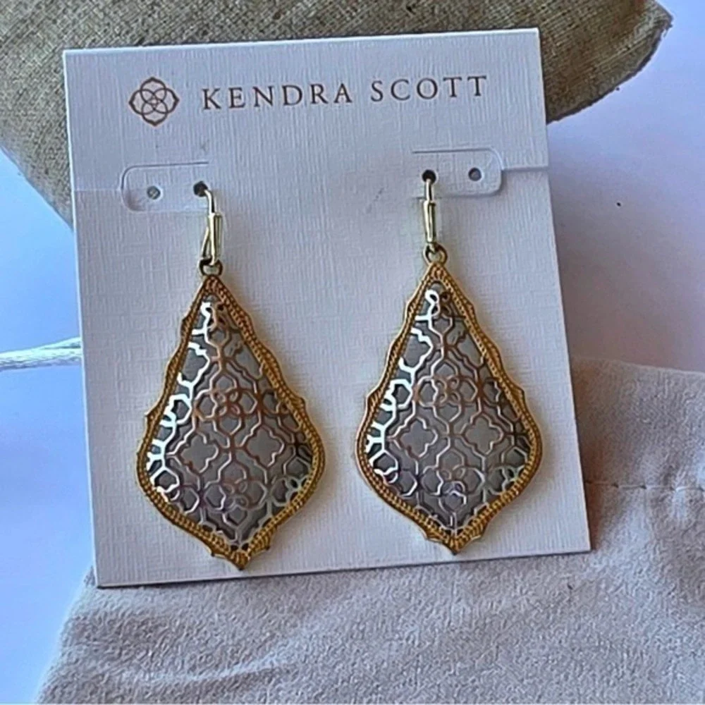 Kendra Scott Addie Gold and Silver Rhodium Plated Filigree Teardrop Earrings New
